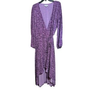 H Halston Wrap Dress Womens XL Purple Print Surplice Asymmetrical Hem Lined